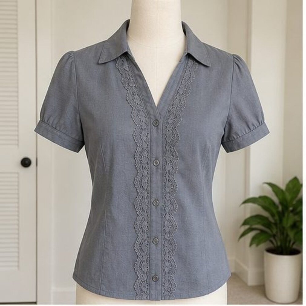 Gray Lace Trim Top
